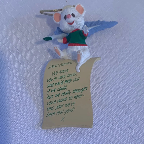 Vintage Hallmark 3” Mouse with Quill Pen and Dear Santa Letter Holiday Ornament - Picture 1 of 8